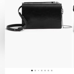 All Saints Fetch Black Crossbody Bag with versatile leather and silver chain.